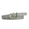Elegant grey faux leather skinny belt with white stitching and gold horseshoe buckle - Regular / Light Green