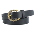 Vintage black PU leather belt with oval golden braided buckle for women dresses - Regular / Black