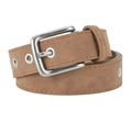Brauner Vintage PU-Ledergürtel mit orangefarbenen Nähten und silberner Schnalle - Camel