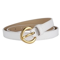 Ceinture fine en cuir PU blanc pour femme avec boucle ronde en métal doré mat - Blanc