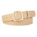 Chic beige PU leather belt with square gold buckle for women in minimalist style - Khaki