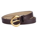 Ceinture fine en cuir marron chocolat avec boucle demi-cercle en or mat pour femme - café
