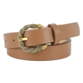 Brown faux leather vintage waist belt with golden twisted rope oval buckle - Regular / Caramel color