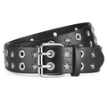 Cintura punk nera in pelle PU con borchie a stella argentate, doppi occhielli e fibbia quadrata - Stile Rivetto Stella Doppia Fibbia / Nero