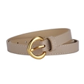 Ceinture fine beige en PU avec boucle ardillon ronde dorée pour pantalon de femme - Kaki