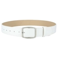 Ceinture blanche minimaliste en similicuir avec boucle en argent mat pour femmes et hommes - Blanc