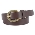 Vintage dark brown PU leather thin belt with twisted gold metal round buckle - Regular / Dark Coffee