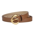 Ceinture marron pour femmes avec une boucle ronde en métal doré poli et surpiqûres - Couleur caramel
