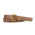 Deep brown PU leather belt featuring a vintage gold bamboo-style buckle for women - Caramel color
