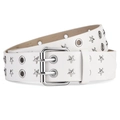 Cintura punk bianca in pelle PU con borchie a stella argentate e doppi occhielli - Stile Rivetto Stella Doppia Fibbia / Bianco