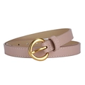 Ceinture fine rose pour femme avec boucle ronde dorée et surpiqûres blanches élégantes - Rose