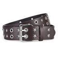 Cintura punk in pelle PU marrone con rivetti a stella e design a doppi occhielli - Stile Rivetto Stella Doppia Fibbia / caffè