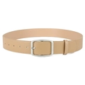Minimalist khaki leather belt with silver square buckle and white stitching detail - Khaki