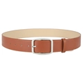 Classic brown leather belt with matte silver square buckle and fine stitching - Camel