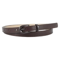 Slim dark brown PU leather belt for women with a dark gray metallic oval pin buckle - Regular / Coffee