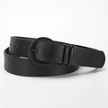 Ceinture femme en similicuir noir avec boucle ronde mate et deux passants élégants - 106cmx2.8cm / Noir
