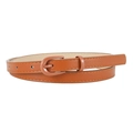 Classic tan slim PU leather belt for women featuring a round pin buckle and stitching - Regular / Camel