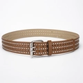 Ceinture punk en cuir marron avec clous étoiles argentés et boucle à double ardillon - 107cmx3.8cm / Camel