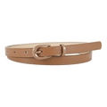 Slim camel brown PU leather belt with matching round needle buckle and fine stitching - Regular / Caramel color