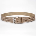 Ceinture punk kaki avec étoiles découpées, rivets argentés et boucle à double ardillon - 107cmx3.8cm / Kaki