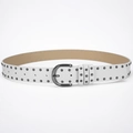 Cintura punk bianca con borchie a tre file e fibbia in metallo grigio per jeans - Lunghezza 107 Larghezza 3.3 / Bianco