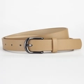 Minimalist khaki PU leather belt with an elegant dark silver D-shaped pin buckle - 106cm x 2.3cm / Khaki