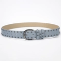 Cintura punk blu grigio con doppia fila di borchie in metallo e fibbia a U classica - Lunghezza 107 Larghezza 3.3 / Celeste