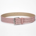 Pink punk leather belt with silver rivets and star cutouts for women in Y2K style - Pink