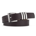 Klassischer dunkelbrauner Ledergürtel mit silberner Dornschnalle und drei Metallringen - Silver Buckle-Coffee / 105cm