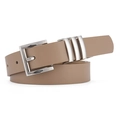 Modischer brauner Ledergürtel für Jeans mit Silberschnalle und drei Metallschlaufen - Silver Buckle-Khaki / 105cm