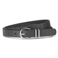 Zwarte riem met krokodillenpatroon, zilveren metalen gesp en dubbele lussen - 105x1.8cm / Zwart