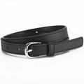 Minimalist black leather belt for girls with a silver metal pin buckle and fine stitching - Regular Width Regular Length / Black