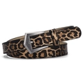 Women's leopard print faux leather belt with vintage brushed texture and pentagon buckle - 106cm / Leopard Print