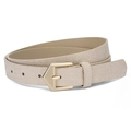 Cintura da donna beige in pelle PU con motivo a coccodrillo e fibbia dorata a pentagono - Bianco avorio