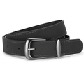 Cintura minimalista in similpelle nera da donna con fibbia ad ardiglione grigia e cuciture - Nero