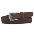 Dark brown matte PU leather belt with pentagonal silver buckle and stitching details - 106cm / Coffee