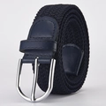 Navy blue woven stretch belt for men and women with silver alloy pin buckle finish - Dark Blue