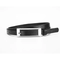 Classic black rectangular buckle waist belt with fine leather texture for women dresses - 106cm x 1.4cm / Black