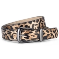 Cintura da donna con stampa leopardata, fibbia rotonda in metallo e trama in ecopelle - Stampa leopardata