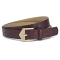 Cintura da donna in pelle PU bordeaux motivo coccodrillo con fibbia geometrica dorata - Rosso scuro