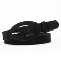 Women's minimalist black flocked belt featuring a velvet-textured oval buckle for casual wear - Black