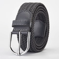 Dark grey woven elastic belt with silver pin buckle and sleek grey leather trim accents - Gray