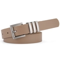 Damen Ledergürtel in Khaki mit silberner Schnalle und drei dekorativen Metallschlaufen - Matt Silber - Khaki / 105cm