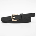 Minimalist black suede thin belt with gold pin buckle for women's dresses and jeans - Black