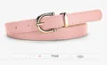 Pink slim fashion belt for women featuring a polished gold horseshoe buckle and stitching - Pink / 105*1.8
