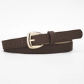 Slim dark brown PU leather belt for women with elegant golden horseshoe buckle - Coffee