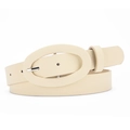 Minimalist cream white PU leather belt for women with oval buckle and textured finish - Beige