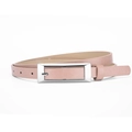 Slim nude pink leather belt for women with minimalist silver rectangular buckle - 106cm x 1.4cm / Pink