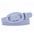 Light purple faux leather belt with an oval fabric-covered buckle and silver pin - Denim Blue
