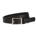 Ceinture femme vintage en cuir noir à motif pierre avec boucle dorée martelée élégante - 105cm / Noir